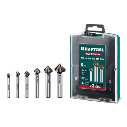 KRAFTOOL EXTREME Со5-А, 6 шт (6.3, 8.3, 10.4, 12.4, 16.5, 20.5 мм), Z3, 90°, сталь M35, U-образная спираль, набор зенковок / 29734-H6